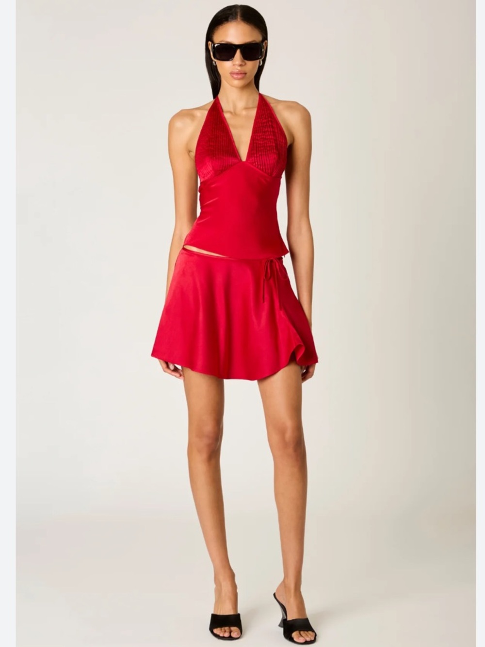 Mia Red Satin Halter Top & Skirt Size Large NWTS